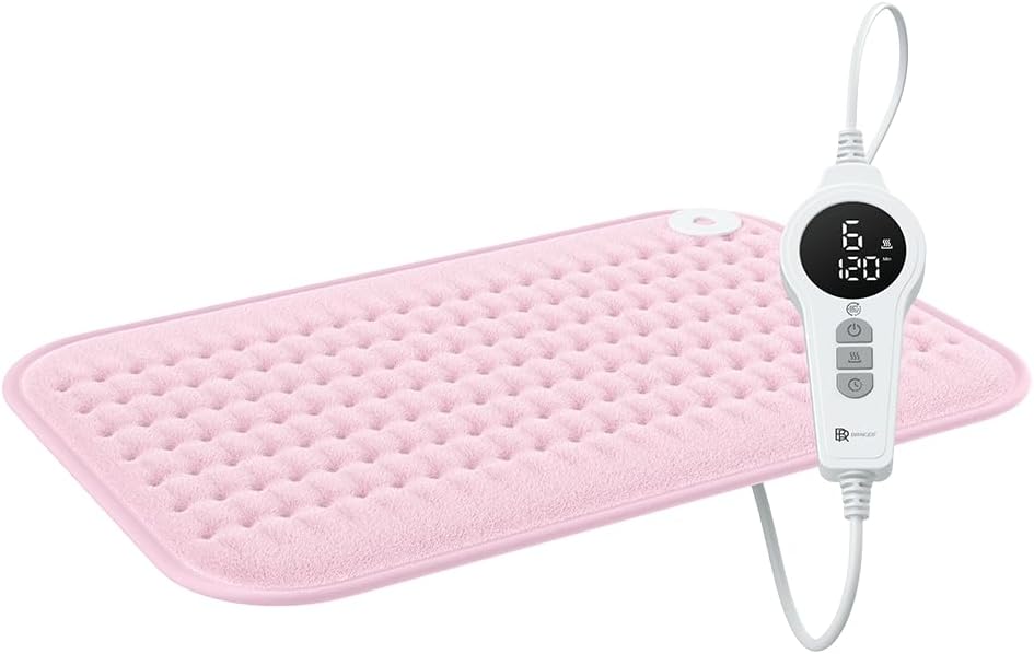 BR Bringer Infrarot Heizkissen mit Abschaltautomatik - Wärmekissen mit Tiefenwärme - 6 Heizstufen (25-60°C), Überhitzungsschutz, Waschbar, LED Display, Extra weiches Flanell (Rosa, 45 x 30 cm)